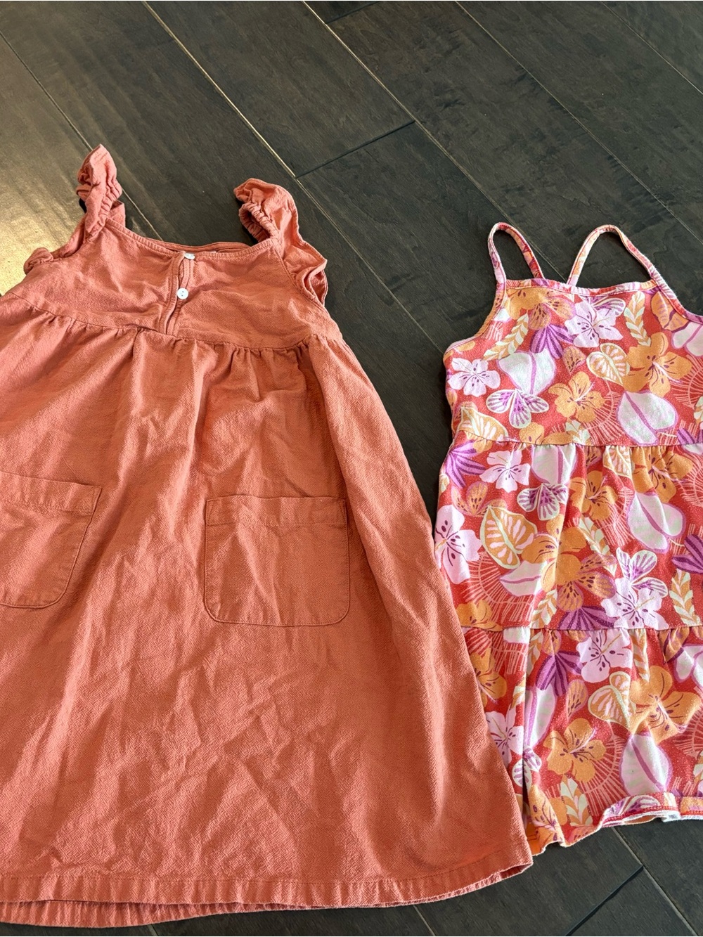 Two cute Cat and Jack Girls' Dresses- Coral and strappy floral